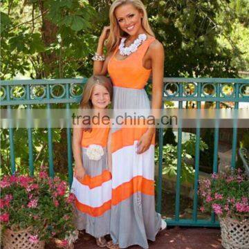 Mommy And Me Clothes Sleeveless Striped Family Look Matching Outifits Mom Girl Bohemia Dress