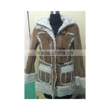 women's suede bonded with PV fur coat