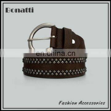 latest design dark brown embellished belt with square rivets