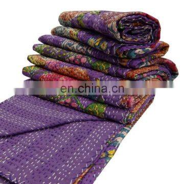 Indian Decorative Queen Size Floral Paradise Gudari Bedspread Kantha Quilt Throw Blanket Coverlet Indian Handmade Textile Art