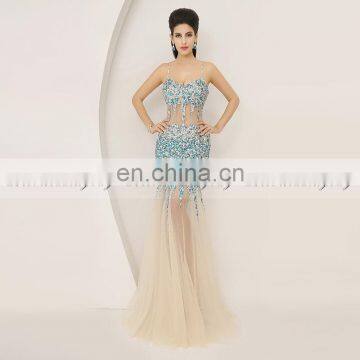 2016 Latest Exquisite Sparkle Mermaid Sparkling Beading Sexy Tulle Crystal Prom Dresses AJ005