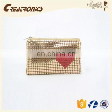 CR Europe market expert passed shining aluminum heart shaped pattern printed surface gold luxury fancy artwork coin purse