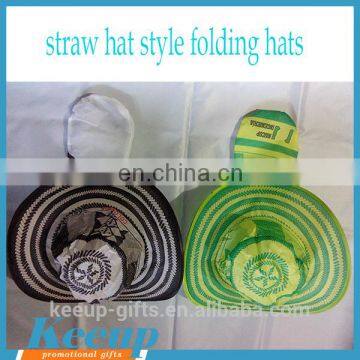 Novel Straw Hat Design 190T Nylon Advising Pop-up Folding Hat Crushhat with Pocket Bulk Promotion