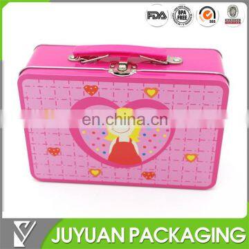 2015 new design cute lunch tin box with lock and key