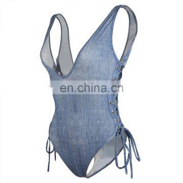 New Beach One-piece Women's Eyes Cowboy Blue One-Piece Swimsuit Sexy V-neck Backless Swimsuit Beach Wear