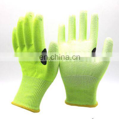 Yellow Stainless Steel HPPE Double Knit A4 Cut Resistant Glove with PU Palm for Metal Fabrication