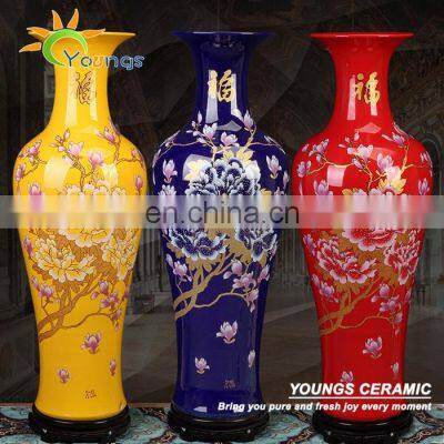 Wedding decorative jingdezhen ceramic large china red flower vases