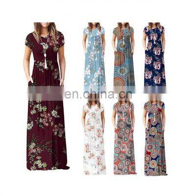 Manufacturers Wholesale Women's Short Sleeve Casual Printed Pocket Dress Women's Clothing photo-2