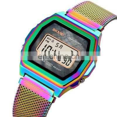 SKMEI 1806 Brand LED Casual Digital Watches Fashion Men Gold Wrist Watch Stainless Steel Water Resistant Unisex Sport Watch