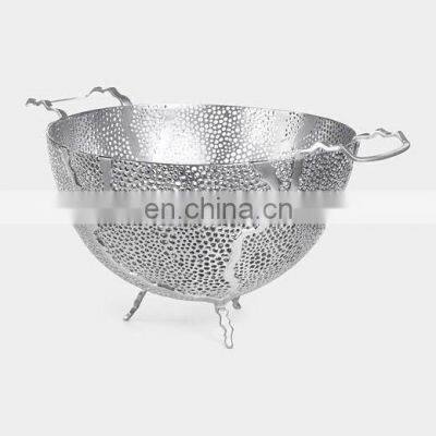 silver round bowl with handle