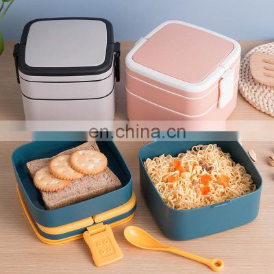 Reusable Square Luxury 2 Layer Bento  Office Eco Adult Children's Plastic Lunch Box