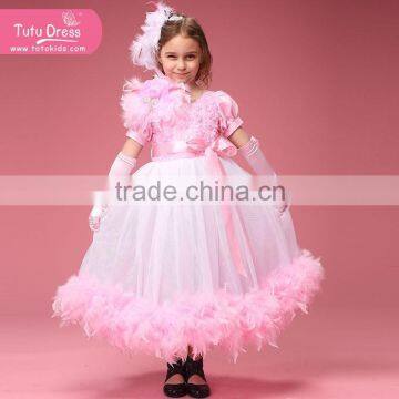 Pink baby girl winter dresses ball gown baby girl feather dress kids feather dress princess style evening dress