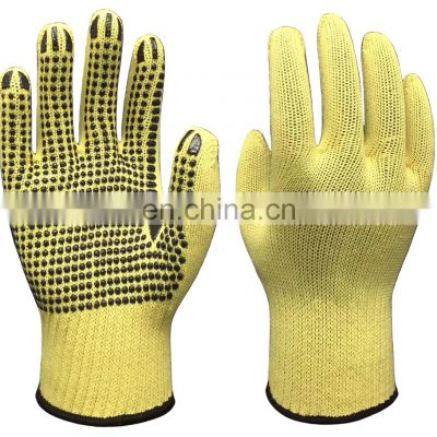 Yellow Aramid Fiber Knitted Lined Anti-Slip PVC Dotted Palm Fire Proof Cut Resistant Gloves for Gardening