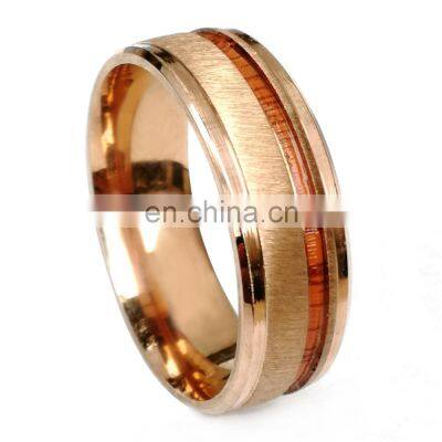 8mm Fashion Ring Rose Gold Brushed Wood Grain Men Engagement Rings Unisex Jewelry photo-2