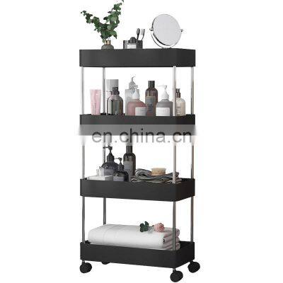 Kitchen Rack Storage Trolley Bathroom Stainless Steel Storage Rack Rolling Storage Cart With Wheel