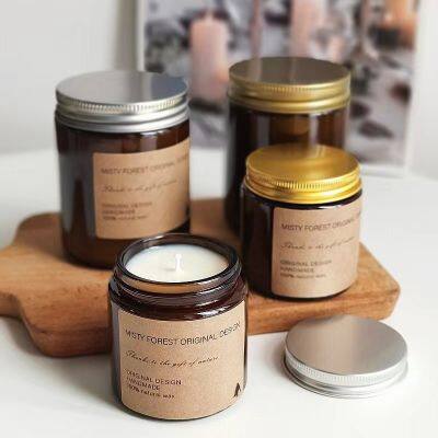 High Quality 3oz 8oz 16oz 100ml 250ml 500ml Amber Glass Holders Lanterns Candle Jars With Lid photo-2