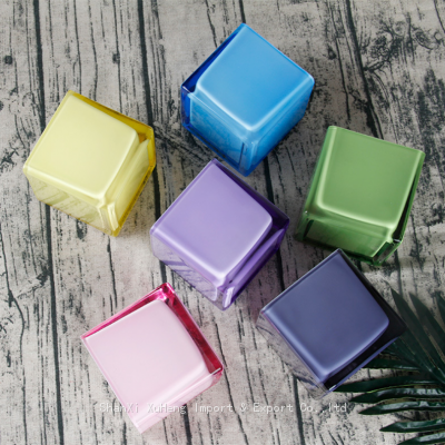 Spraying Inside White Black Colorful Square Candle Holder/Glass Candle Container/Glass Jar photo-4
