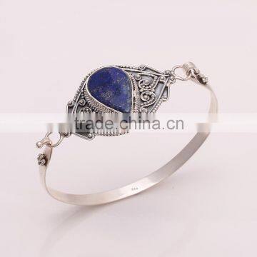 925 SOLID STERLING FINE SILVER HANDWORK NEPALI LAPIS BANGLE