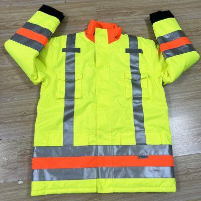 Hi vis winter warm worker reflective safety jacket with reflective tapes
