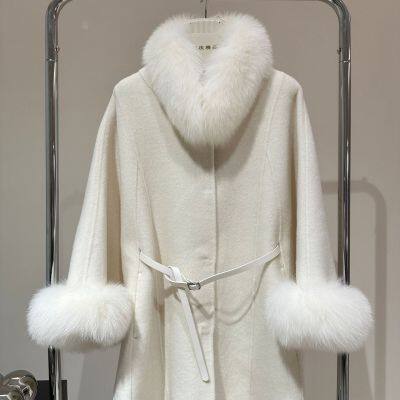 Double-faced cashmere coat for women 2025 autumn and winter new mid-length high-end cloak fox fur collar wool coat