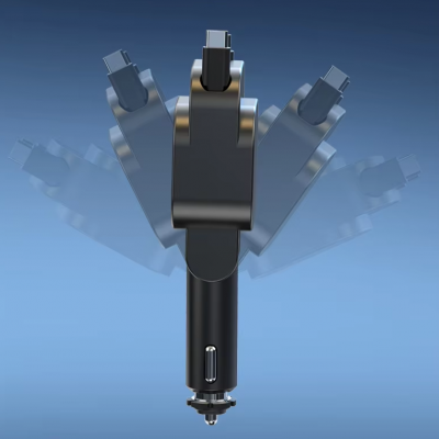 Retractable Car Charger [USB C & L Cable], 4 in 1 Fast Charging Retractable Car Charger Cigarette Adapter