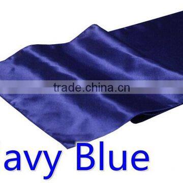 hot selling ployester satin table runner for wedding decoration, navy blue color