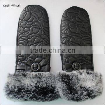 rex rabbit fur cuff mittens gloves imporer with embroidery for laides