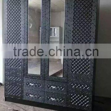 wardrobe 4 doors black silver color pvc wardrobe shape design