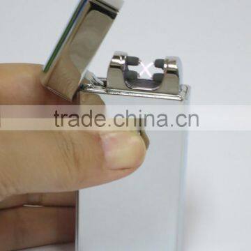 Silver Colored Electronic Flameless Dual Beam X Arc lighter for promotional gifts Can be logoed