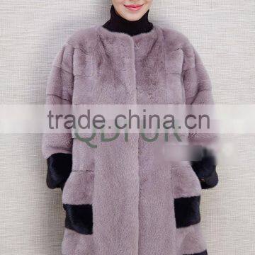 QD80698 Denmark Mink Fur Coats For Woman Fashion Clothing Frost Mink Trim