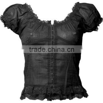 GOTHIC BLACK SHEER BLOUSE WITH PUFF SLEEVES STEAMPUNK GOTH