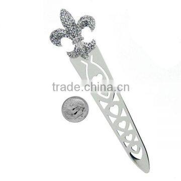 Silver fleur de lis bookmark with clear crystal accents metal crafts