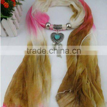 2012 fashion Korean Gradient scarf lady scarf/shawl,alloy pandent scarf