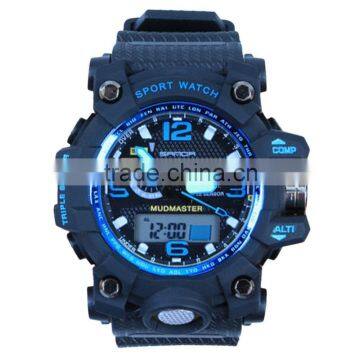 Sanda Men's Teens Sports Watch Waterproof Dual Time Analog Digital LED Light Wristwatch - Black/Blue