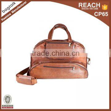 Men Genuine Leather Vintage Weekender Travel Sports Gym Leisure Bag