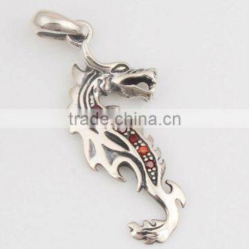 Elegant Dragon Design 925 Sterling Silver Pendant with Ruby Agate, Eco Standard