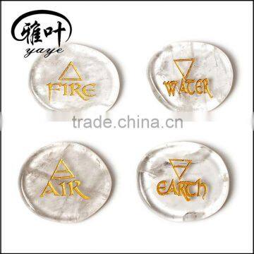 Wholesale engraved triangle symbol natural Clear Quartz palm stone set