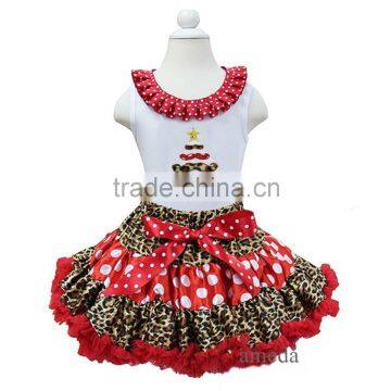 Red Polka Dots Leopard Pettiskirt with Xmas Mustache Tree White Tank Top