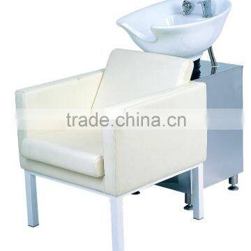 commercial furniture; white salon shampoo chair with oulet tube