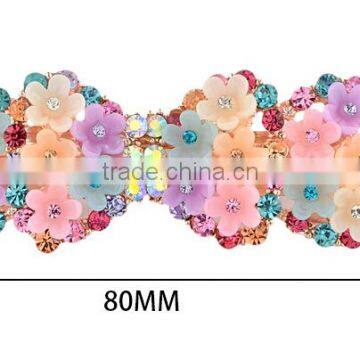 fashionable bow shape alloy crystal plastic flowers barrette
