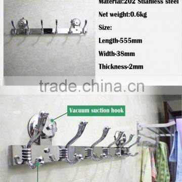 2016 No Drilling No Screw Easy Installation Stainless Steel Wall Mounted Hook Rack With Strong Vacuum Suction Hook