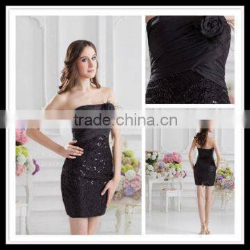 Real Sample Sexy Strapless Sheath Pleated Flower Sequins Short Mini Cocktail Dresses xyy07-071