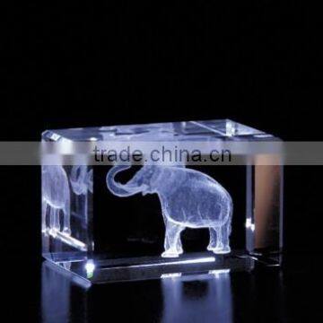 Fashion crystal blank block with 3d laser engraved elephant for holiday souvenir