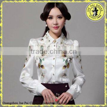 Philippine Silk Satin Flower Printed Mature White Collar Shirt