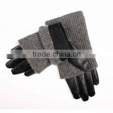 ladies chrome long black leather driving gloves