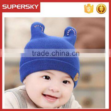 V-16 Pretty baby knitted plain cuff beanie earflap benaie hat colorful crochet baby beanie