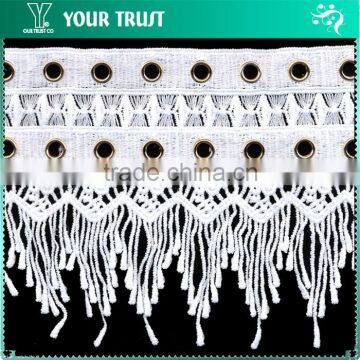 Width 13.5 Centimeter 10MM Gold Grommet White Lace Tassel Metal EyeletTrimming