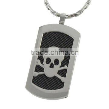 Custom Men Fashion Stainless Steel Pendant Engravea Skull Pendant Tag Necklaces Jewelry