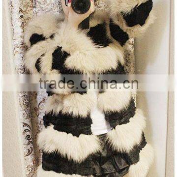 Fashion rabbit fur and fox fur splicing coat /fur jacket