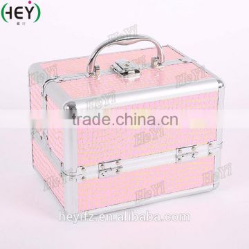 Top-selling Aluminium Travelling Pink Alligator Skin Cosmetic Case